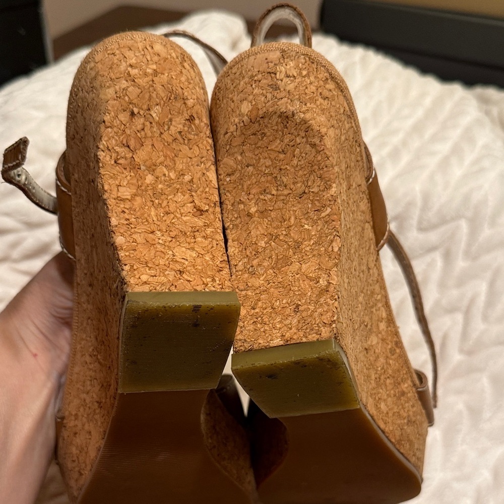 Apostrophe Tan Cork Wedge Sandals with Ankle Strap - Picture 5 of 8